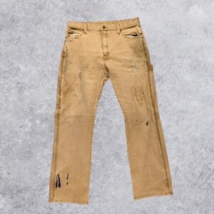 Dickies Distressed Duck Canvas Carpenter Pants Tan Workwear Mens 34x32